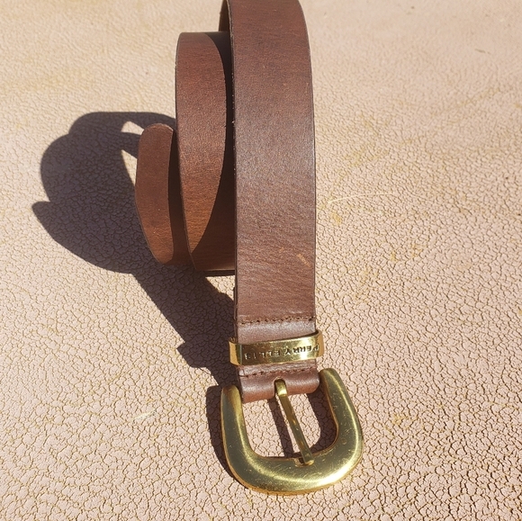 Perry Ellis Geniune Leather belt gold buckle sz 34.5" Tan Carmel - Picture 12 of 12
